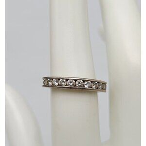 Sterling Silver Eternity Ring With Clear Glass Rhinestones Vintage Signed
